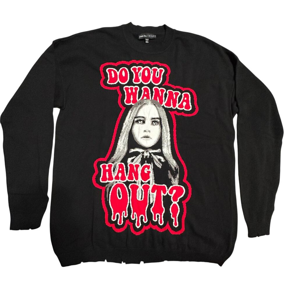 Dolls Kill x Megan M L Black Graphic Crewneck RIDE OR DIE INTARSIA Sweater Goth